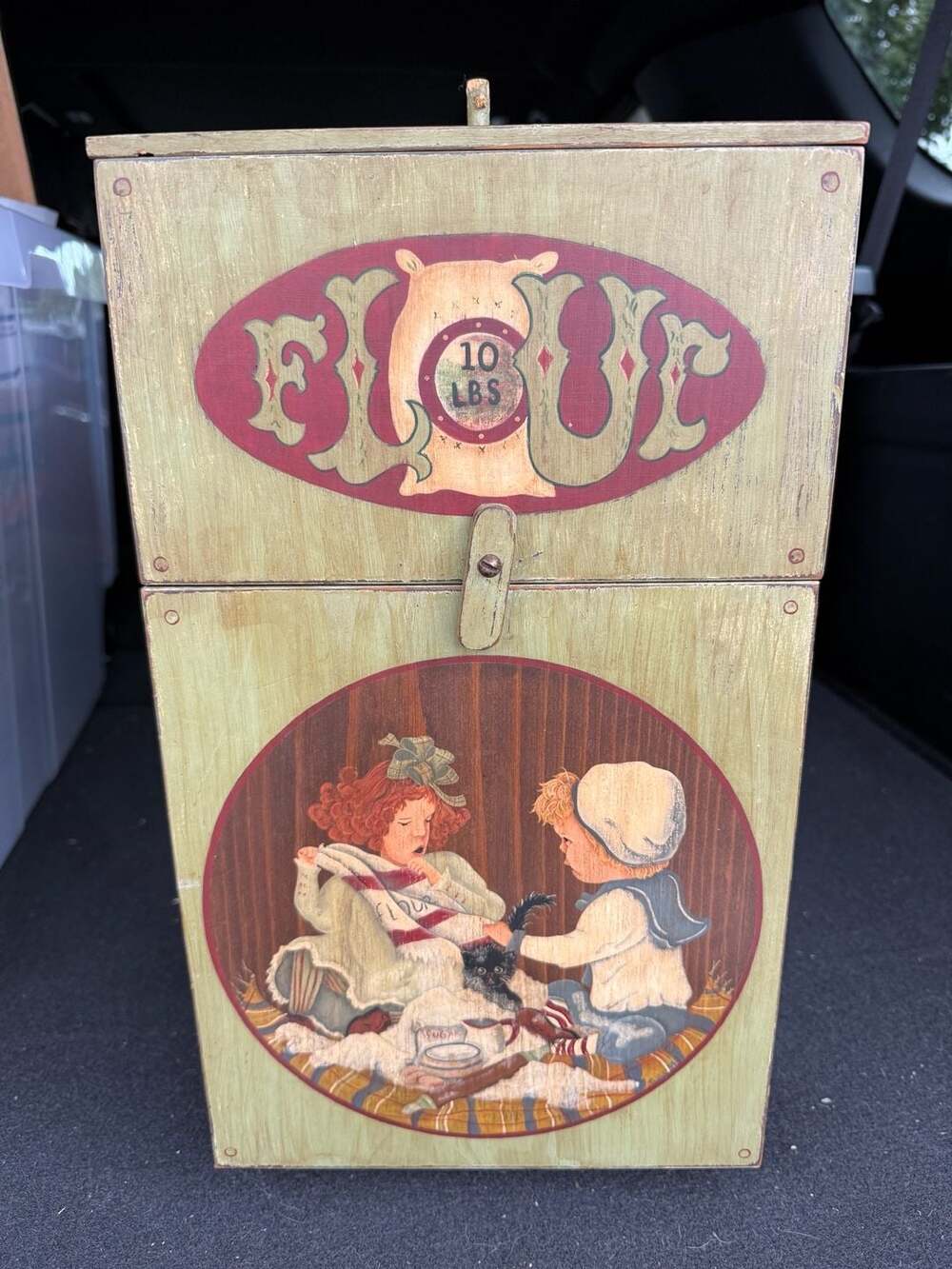Vintage Wooden Flour Dispenser 10 Lbs Hand Painted Folk Art